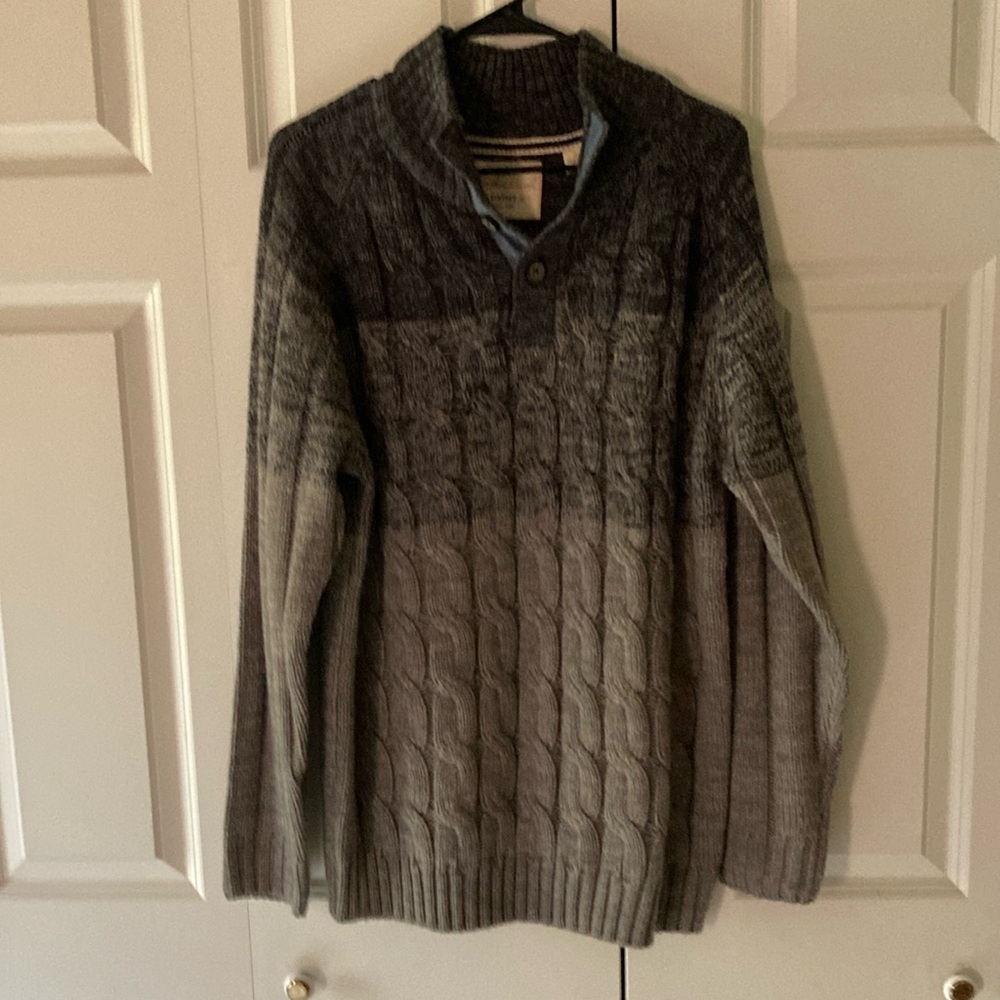 Weatherproof mens XL color block cable knit sweater grays 3/4 button classic